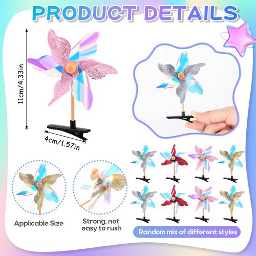 Luinabio 30 Pcs Colorful Windmill Hair Clips Sparkly Pinwheel Hair Clips Sequin Windmill Hairpins Favor Gift Hair Barrettes Pinwheel Hair Clips Hair Mini Clips for Christmas Rave Party
