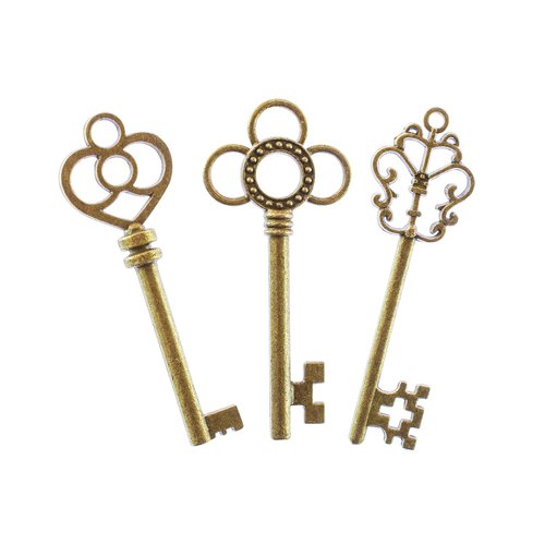 Super Z Outlet Antique Style Bronze Brass Skeleton Castle Dungeon Pirate Keys for Birthday Party Favors, Mini Treasure Gifts, Medieval Middle Ages Theme (30 Pieces) (Gold)
