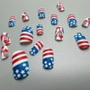 24Pcs Medium Long Press On Nails Independence Day Fake Nails with Blue Red Five-Pointed Star Designs American Flag Acrylic Nail Glossy Artificial Nails 4th July False Nails Holiday Manicure Decoration
