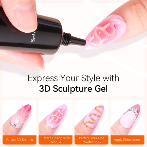Makartt 3D Gel - Nail Art Sculpting Gel Nail Glue 15g No Wipe Clear Gel Polish for Nail Designs Fall Winter DIY Nail Art for Drawing, Molding, Sculpture and Christmas Decoration
