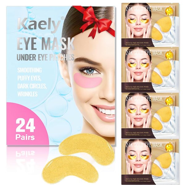 Kaely 24 Pairs Under Eye Patches for Puffy Eyes and Dark Circles,24K Gold Eye Masks for Dark Circles and Puffiness,Spa Skincare Anti Wrinkle Patches,Christmas Birthday Gifts for Women Men