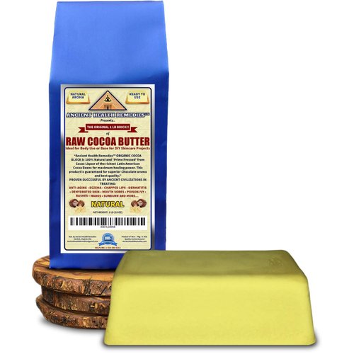 ANCIENT HEALTH REMEDIES Organic Unrefined Raw NATURAL COCOA (CACAO) BUTTER BLOCKS Bulk Size Rich Chocolate Aroma For Lip Balms DIY Base for Body Butter (16oz)