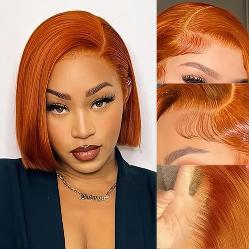 RQY Ginger Lace Front Bob Wigs Human Hair, 150% Density Straight Bob Human Hair Wigs for Women Or...