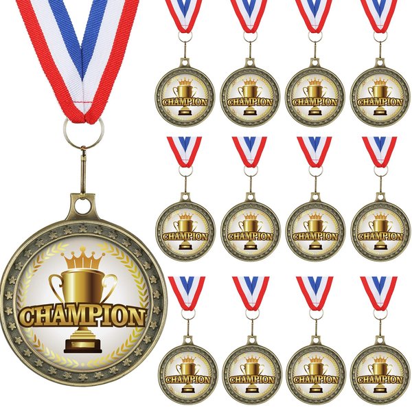 XunYee 12 Sets Champion Awards Medals for Football Baseball Soccer Basketball Softball Player Team MVP Champion Gift with Neck Ribbons