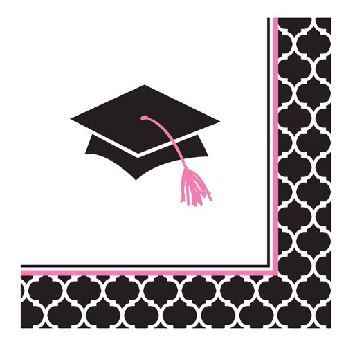 Creative Converting 36 Count Paper Beverage Napkins, Glamorous Grad, Black/White/Pink