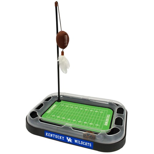 Pets First NCAA Kentucky Wildcats Football Field CAT Scratcher Toy with Catnip Filled Plush Football Toy & Feather Cat Toy Hanging, with Jingle Bell Interactive Ball Cat Chasing 6-in-1 Best Kitty Toys