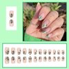 24 Pcs Cute Flowers Press on Nails Medium Oval French Fake Nails with Summer Green Leaf Flower Design Glossy Acrylic False Nails Reusable Artificial Nails for Women and Girls Manicure Decoration