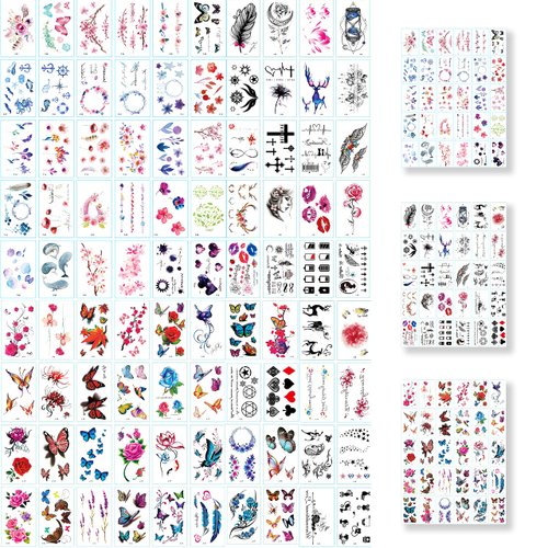 YUNAI 90 Sheets Tiny Temporary Tattoos for Women Girls, Sexy Fake 3D Watercolor Tattoos Include Flower Butterfly Lip Designs Body Art on Arm Neck Shoulder Face Hand Chest Breast Waterproof