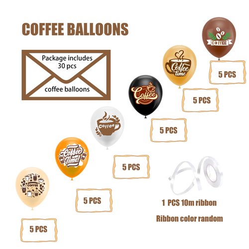 30 PCS Coffee Balloons, 6 Styles of Coffee Themed Balloons for Coffee Party Supplies Coffee Birthday Party Decorations