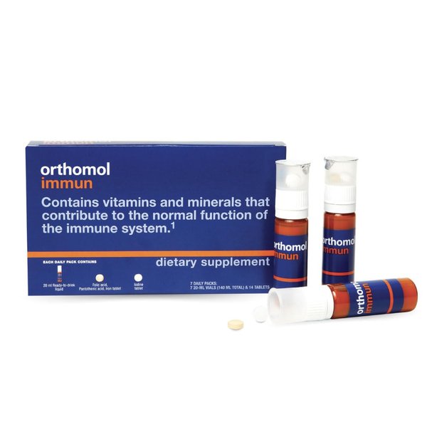 Orthomol Immun, Immune Support Supplement, Daily Immune System Booster, Vitamins A, B, C, D, E, Zinc, Selenium & Iodine, 7-Day Supply of Tablets & Drinkable Vials