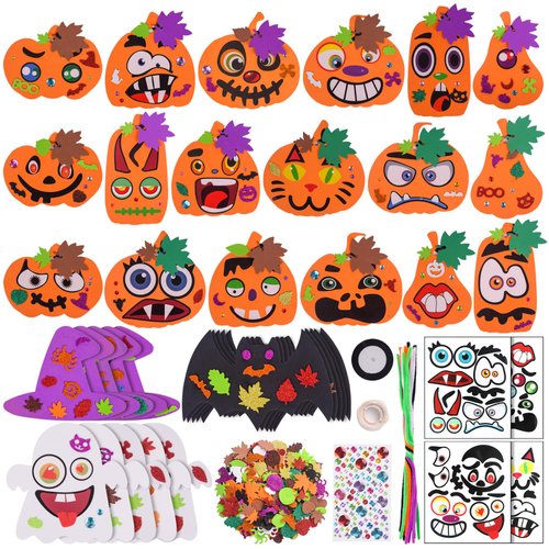 Thanksgiving Pumpkin Foam DIY Craft Set,330 Pc Fall Pumpkin Ghost Spider Bat Autumn Pumpkins Crafts Favors Supplies for Kids DIY, Halloween Witch Craft Kit for Kid Classroom Party Activities