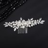 Teyglen Pearl Bride Wedding Hair Comb Silver Leaf Headpiece Bridal Crystal Rhinestone Hair Comb Hair Piece Elegant Hair Accessories for Women Bride Girls