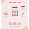 Artquee V French Tip Press on Nails Long Pink White Coffin Fake Nails Tips Glossy Full Cover Acrylic Nail Artificial Nail Art Reusable Stick on Nails Kit for Women - 30Pcs in 15 Sizes