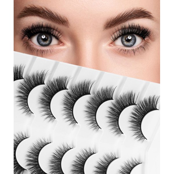 False Eyelashes 13 mm Wispy False Mink Lash Pack 7 Pair Natural Look Fluffy Cat Eye Strip Eyelash Small Fake Lashes Full Beginners Daily Makeup(5D09)