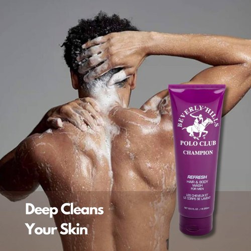 Beverly Hills Polo Club Refreshing and Cleansing Hair and Body Wash for Men with Luxury Designer Scents BHPC 8.5 oz (Champion)