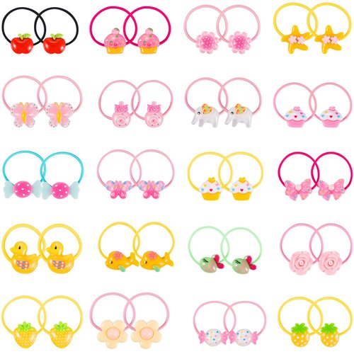 80 Pieces (40 Pairs) Girls Cartoon Elastic Hair Ties Head Hair Tie Bands Ropes Girls Ponytail Holders