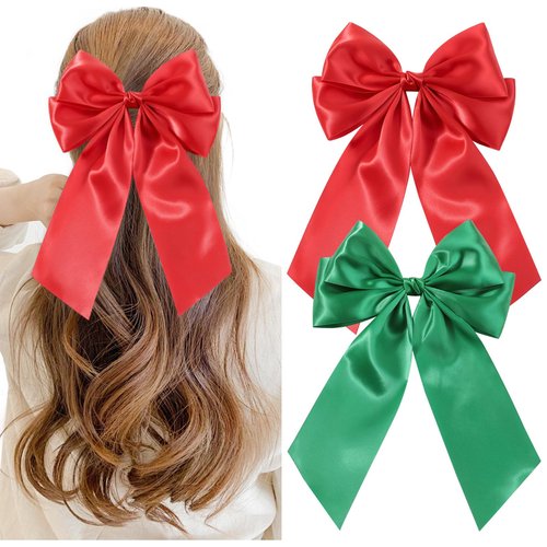 YLEN YHXX 2PCS Bow Clips for Women Big Christmas Hair Bows for Girls Long Bow Hair Clips Ponytail...