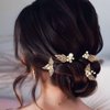 Asooll Pearl Bride Wedding Hair Pins Bridal Leaf Head Piece Rhinestone Hair Accessories for Women (Pack of 3) (Gold)