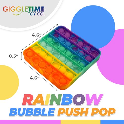 Giggle Time Bubble Push Poppers - 2 Pack - Sensory Fidget Toys, Silicone, Relieves Stress & Anxiety, Autism, ADHD - Party Favors, Back to School Supplies - 4.6 x 4.6 Inches Rainbow Color