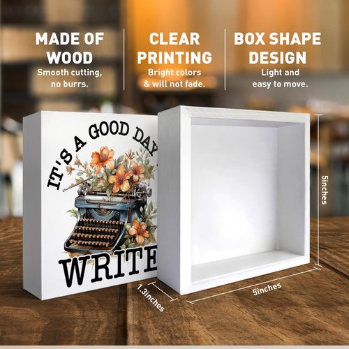 Writer Gifts for Men Women, Birthday Christmas Gift for Author Novelist Typewriter Write Home Office Desk Decor, It's a Good Day to Write, Wooden Box Sign