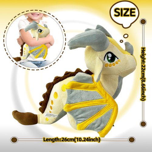 Kobataro Wings Dragon Plush Toys Stuffed Animal Plushies Cute Dragon Figure Merch Present for Kids Boys Girls Aged 3+(Silver Gold)