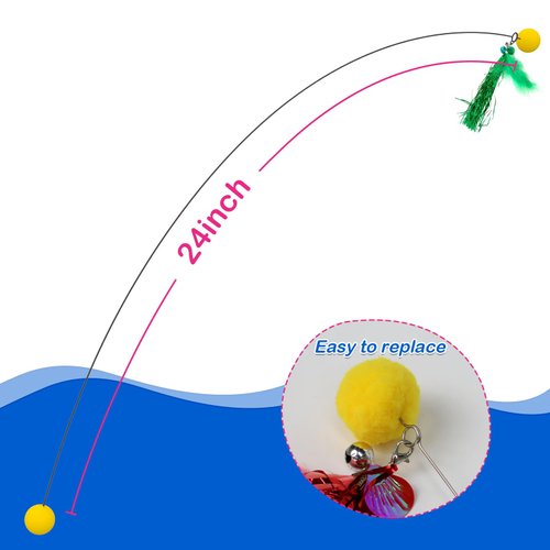 Mdupw Cat Toy Interactive Wand with Feather Refills, Exercise and Play for Indoor Cats, 8.66x5.9x0.39 inches, 0.25 lbs, Yellow, Stainless Steel, All Breed Sizes