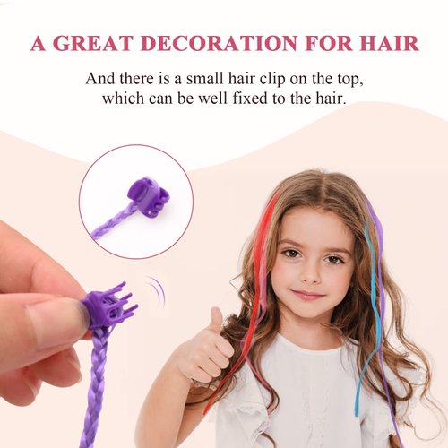 Bekecidi 48 Pack Hair Accessories for Girls, Colored Hair Extensions for Kids Nylon Rainbow Hair Clips for Toddler Kids Girls Ponytails Accessories (2Styles 12 Colors)