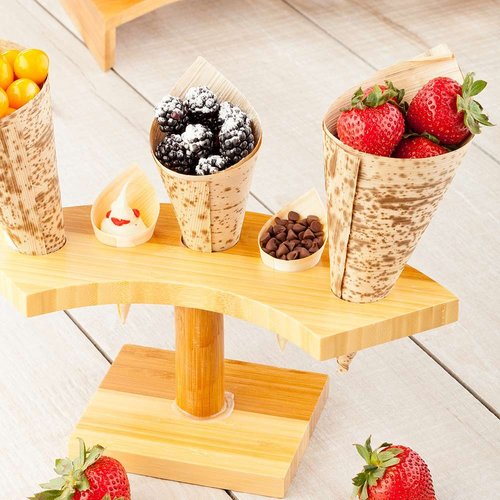Restaurantware 10-inch Crescent Food Cone and Sushi Hand Roll Display Stand: Perfect for Restaurants Catered Events and Buffets - Holds 5 Cones - Made from Organic Bamboo - 1ctBox