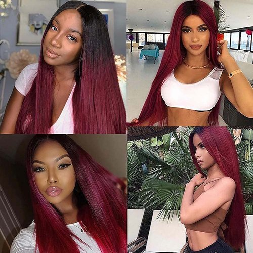 BilltiiWW Ombre Burgundy Straight Human Hair Bundles 1B99j Straight Bundles Black and Wine Red Two Tone Brazilian Human Hair Extensions Soft and Silky for Black Women 18 20 22 Inch