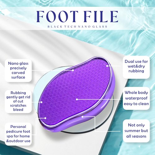 GABOX Nano Glass Pro Foot File - Callus Remover for Feet - Heel Foot Scrubber Dead Skin Exfoliator - Pedicure SPA Tool for Women & Men - Removedor de Callos en Los Pies - Crystal Purple