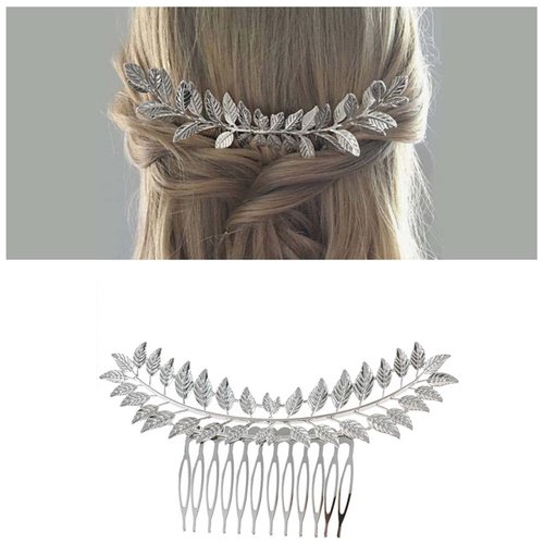 Iaceble Vintage Leaf Barrette Hair Clips - Silver Metal Laurel Leaf Greek Goddess Hair Piece Accessories for Women and Girl Gifts (Silver)