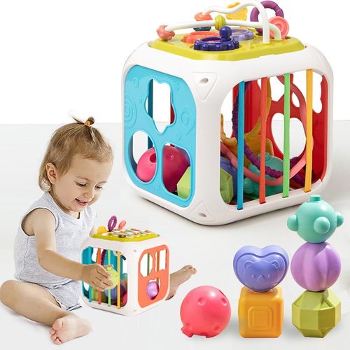 Baby Toys,Learning Education Preschool,7 in 1 Multifunction Toddler Learning Toy,Sensory Shape Sorter Colorful Stacking Building Blocks Pull String Early Developmental Birthday Gift 18+ Months