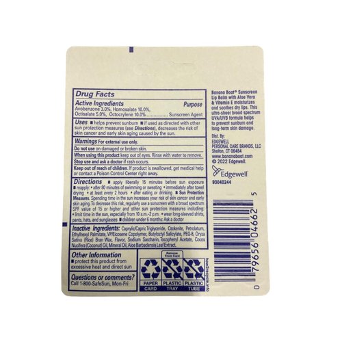 Banana Boat Sunscreen Lip Balm with Aloe Vera & Vitamin E, SPF45