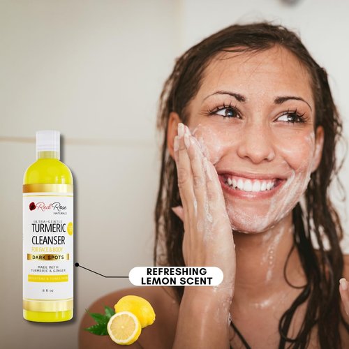 Red Rose Naturals Turmeric Soap for All Skin Types, Face and Body Cleanser with Lemon Scent, Daily Refreshing Face Wash, Made in USA, Vegan 8 oz.