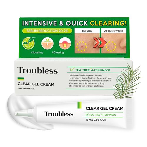 Troubless CLEAR GEL CREAM (0.5Fl Oz, 15ml) - Acne Treatment for Face / Soothing Cream for Acne Spot with Tea Tree / Korean Skin Care