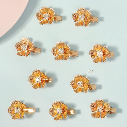 10PCS Small Flower Hair Clips Gold Crystal Hair Barrettes Alligator Hair Clips Floral Headpiece Rhinestone Floral Hair Accessories for Girls Women for Party Prom Birthday