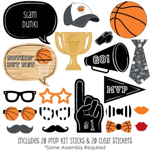 Big Dot of Happiness Nothin' but Net - Basketball Photo Booth Props Kit - 20 Count