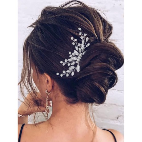 Jakawin Bride Wedding Hair Comb Crystal Hair Piece Silver Rhinestone Headpiece Bridal Hair Accessories for Women HC113 (Silver)