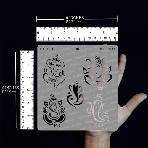 CrafTreat Indian Stencils for Painting on Wood, Wall, Tile, Canvas, Paper, Fabric and Floor - Ganeshas Stencil - 6x6 Inches - Reusable DIY Art and Craft Stencils - Indian Elephant God