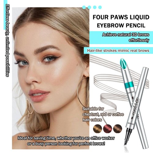 Microblade Eyebrow Pen,4 Tip Eyebrow Pencil,Waterproof Microblading Eyebrow Tattoo Pen,Long Lasting Smudge Proof Eye Brow Pen Pencils for Women(Dark Brown)