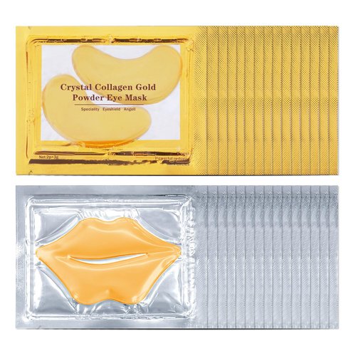CAHIUYOA 30PCS Lip Mask & Eye Mask 24k Gold Under Eye Patches for Puffy Eyes and Dark Circles Effectively Moisturizing the Lip and Eye Skin Reducing Fine Lines