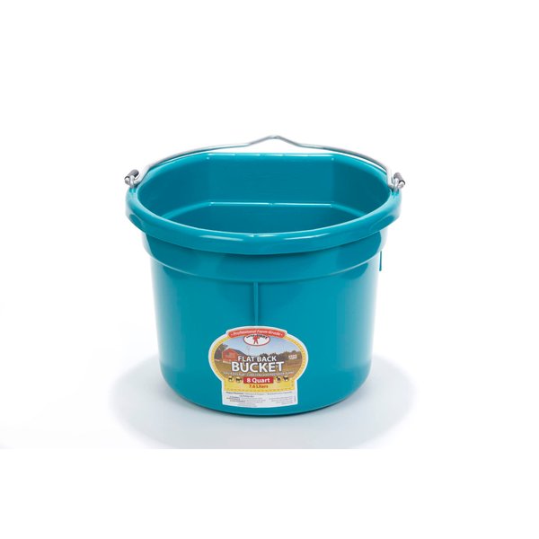 Little Giant® Flat Back Plastic Animal Feed Bucket | Animal Feed Bucket with Metal Handle | Horse Feed & Water Bucket | 8 Quarts | Teal