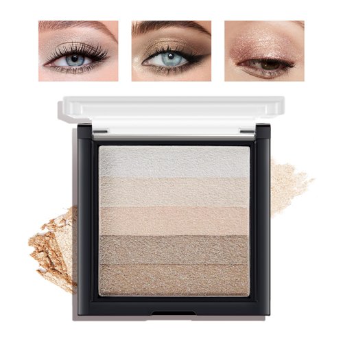GEUUFEA 5 Colors Glitter Eyeshadow Palette, Highly Pigmented Eye Shadow Palette, Shimmer Blend Eye Shadow Powder, Gradient Shades
