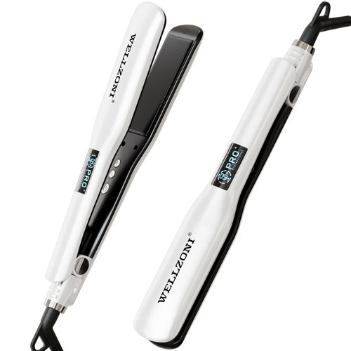 WELLZONI Flat Iron Hair Straightener 1.4 inch Wide Plate Straightener 15s Rapid Heating, 37 Levels Temperature 122-450℉, Wide Straightening for Short Long Black Hair
