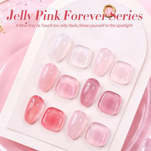 Born Pretty Jelly Gel Nail Polish Sheer Pink Gel Nail Polish Crystal Transparent Milky Gel Polish Kit Nail Art Varnish Collection Gift Set 10ML 6PCS