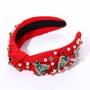 Christmas Headband for Women Holiday Christmas Accessories Beaded Xmas Bow Tree Snowflake HOHOHO Knotted Headband Red Green Crystal Pearl Top Knot Headband Festive Holiday Gifts (Xmas Tree 3)
