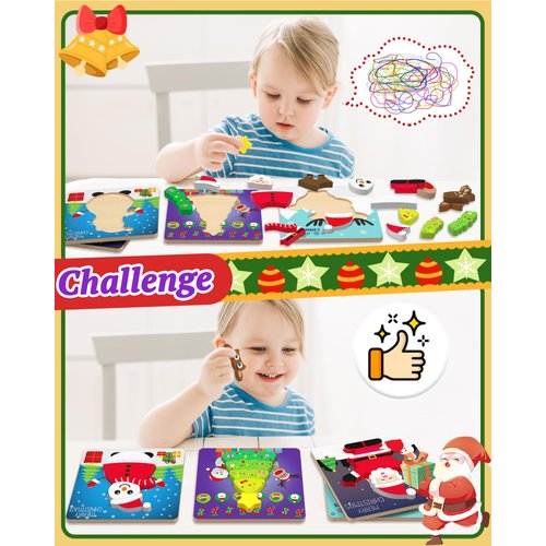 Benresive Christmas Wooden Toddler Puzzles Ages 1-3, Montessori Toys for 1 2 Year Old Boys Girls, 4 Pack Christmas Toddler Toys Birthday Gifts for 1 2 Year Old Boys Girls, Learning Educational Toys