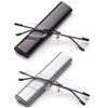 Newbee Fashion-Portable Compact Reading Glasses in Aluminum Case Metal Rectangle Rimless Reading Glasses Super Lightweight Reader Slim Design Comfort Fit for Men&Women 2 PACKBLACK & Gunmetal+2.50