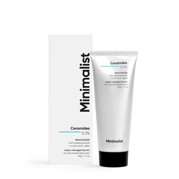 Minimalist Oily Skin Face Moisturizer for Barrier Repair | 0.3% Ceramide Madecassoside | For Women & Men | 1.7 Oz / 50 gm