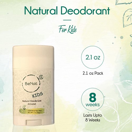 BeNat All Natural Deodorant For Kids and Teens 100% Natural Aluminum-Free Carcinogen Free Kids Deodorant For Boys and Girls Clinically Proven To Be Safe For Children and Teenagers